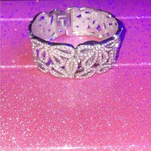 Kenneth jay lane crystal rhinestone floral cuff watch